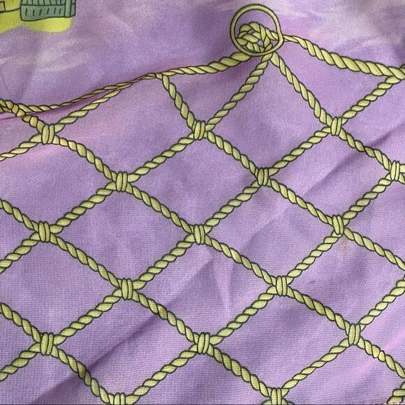 Fantastic Vintage Tall Ships scarf with ropes nets and clouds lavender and gold - Picture 8 of 8